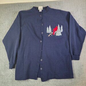 Vintage Pleasant Shade Cardinal Embroidered Cardigan Sweatshirt Women’s 2XL USA